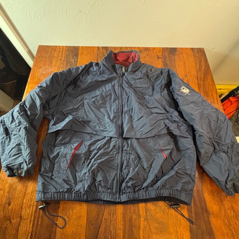 Vintage Dockers Golf Mens XL Navy Blue Nylon Full Zip Windbreaker Jacket DM9202P